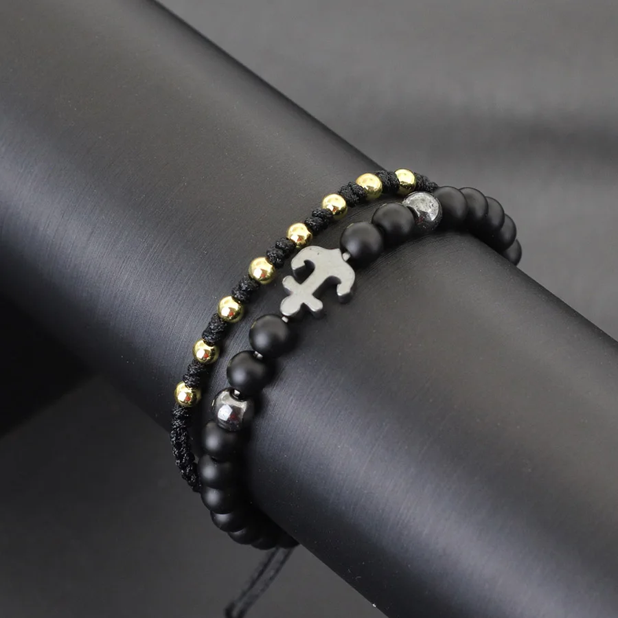 Juego de pulseras de hilo rojo de la suerte para hombre, brazalete de ancla náutica con cuentas de hematita, regalo de joyería curativa, 2 unids/lote por par