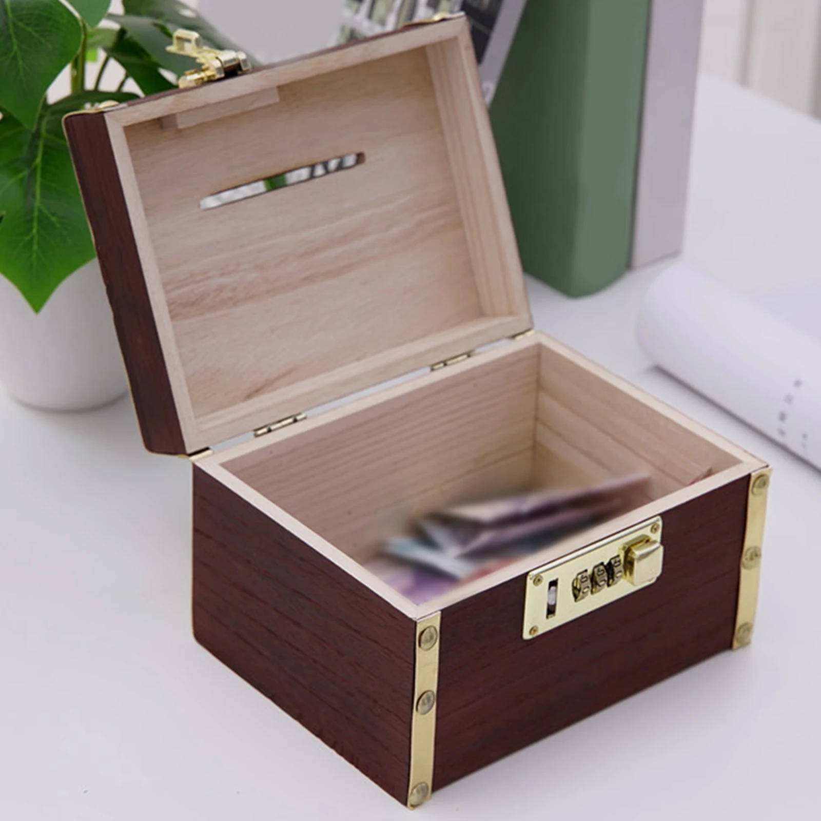 Vintage Style Wooden Box Piggy Bank Organizer Password Lock Collection Treasure Chest Treasure Box for Kids Gifts Souvenir