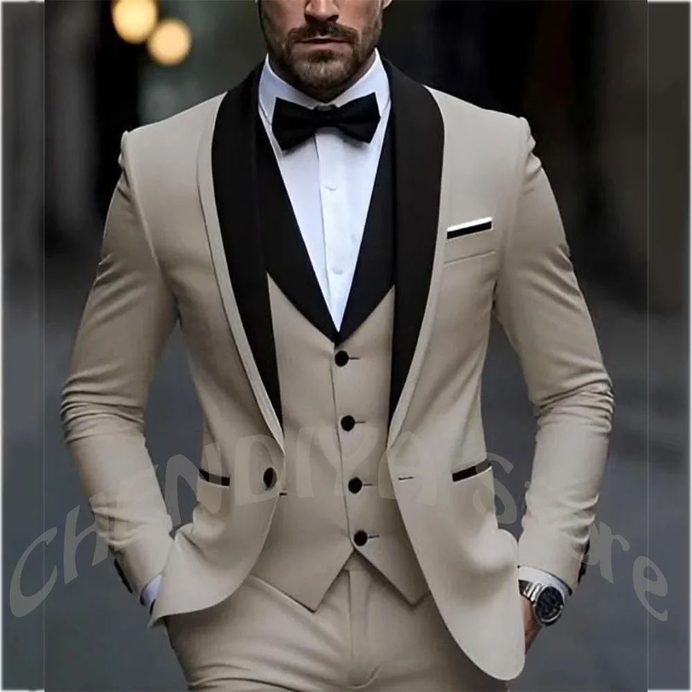 Formal Men's Suit Slim Fit Business Casual Contrast Color Single Button Wedding Groom Tuxedo Outfit Prom Party Costume Homme