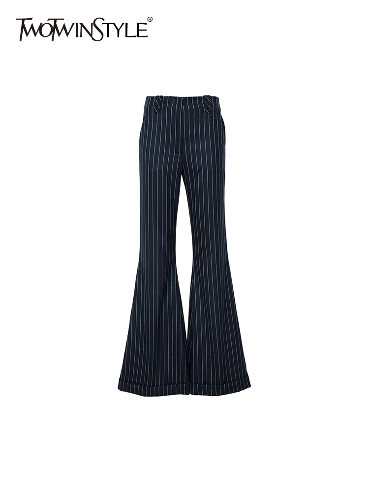 

TWOTWINSTYLE Colorblock Stripe Casual Pant For Women High Waist Spliced Pocket Slimming Minimalist Long Pant Female Fashion New