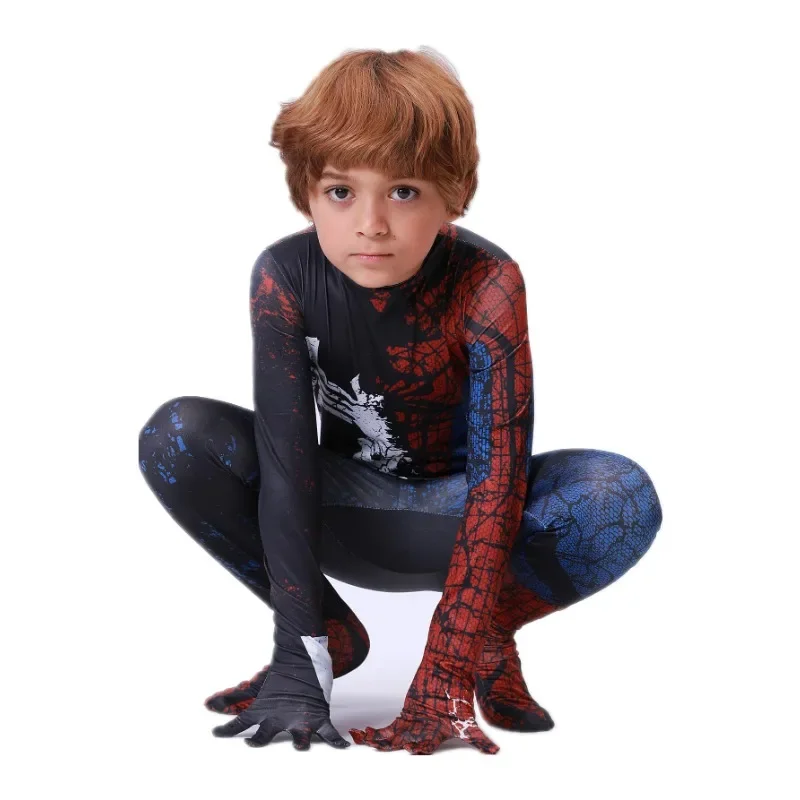 Body de superhéroe para niños, disfraz de vestir con patrón de rejilla estampado, personaje de película, disfraz de actuación de Halloween para niños