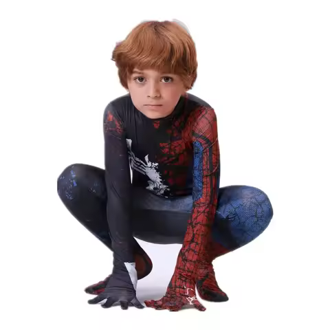 Kids Superhero Bodysuit Printed Grid Pattern Dress Up Costume Movie Character Role Halloween Kids Performance Costume