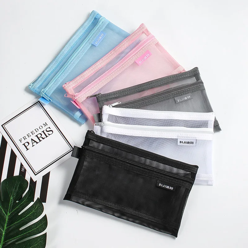 

Mesh Nylon Makeup Organizer Bags Single Double Layer Large Capatity Visible Mesh Stationery Storage Bag ID Credit Card Holder