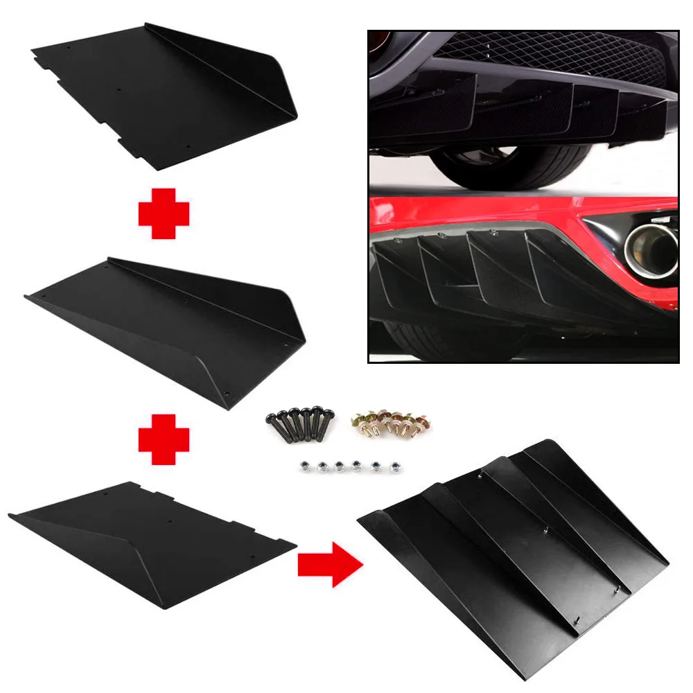 

Car Universal Rear Bumper Diffuser Lip 22" x 21" Black ABS Car Rear Spoiler Decoration Fin 4 Shark Fins Diffuser Spoiler