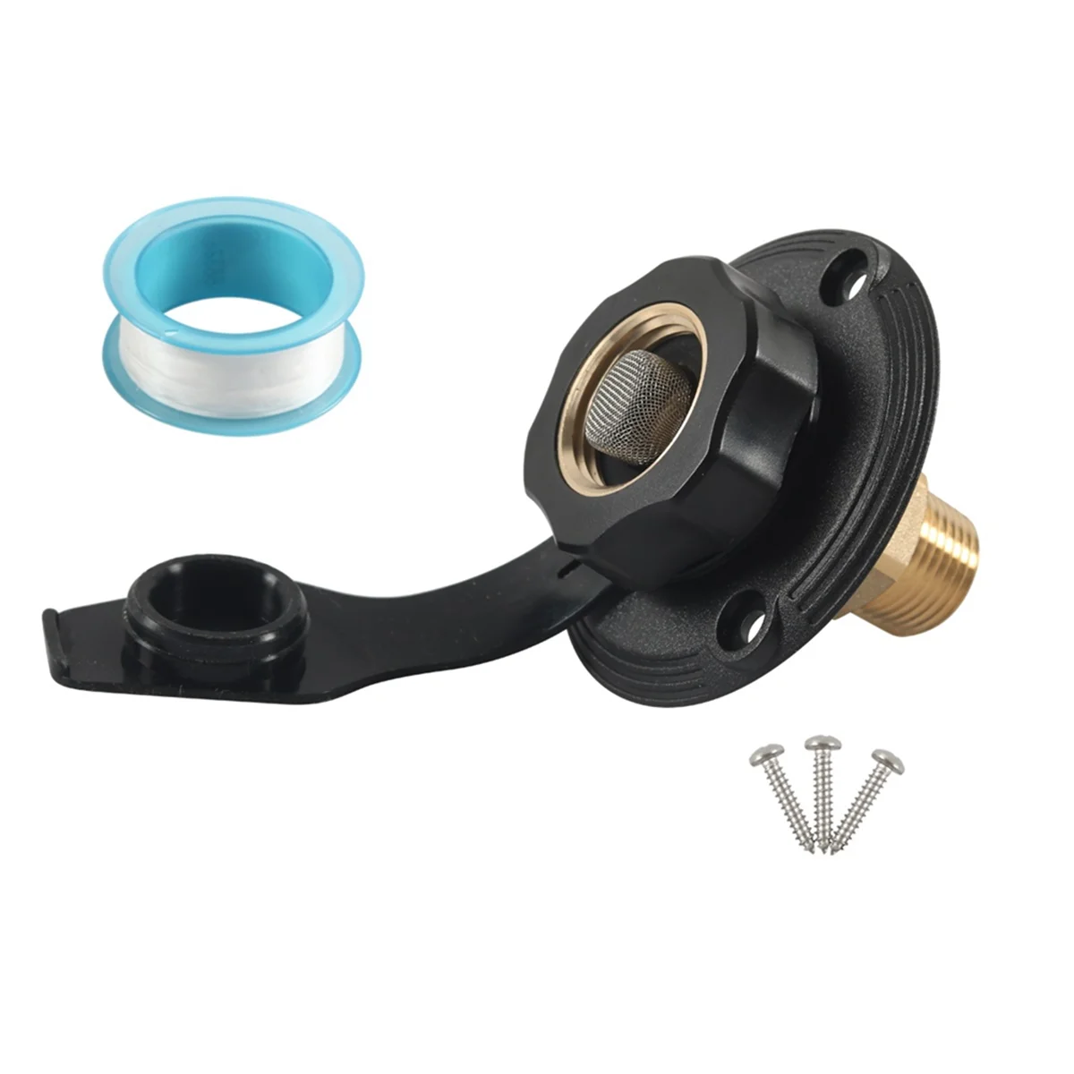 RV Water Inlet Connection City Water Fill Inlet Flange Brass with Check Valve RV Water Hose Connector Black