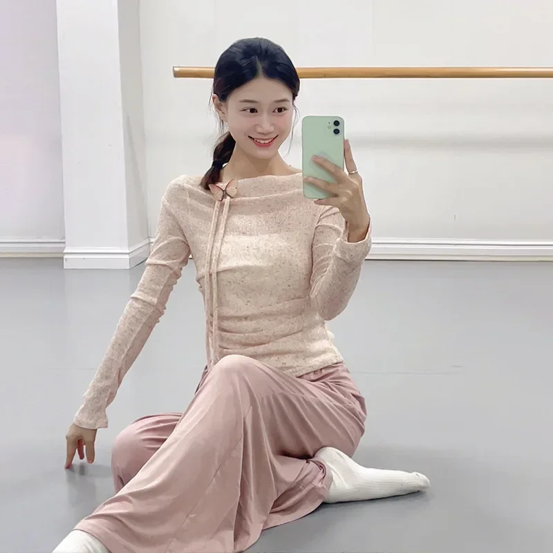 

Dance clothes Practice clothes Women's classical dance adult autumn new slim and thin butterfly collar top