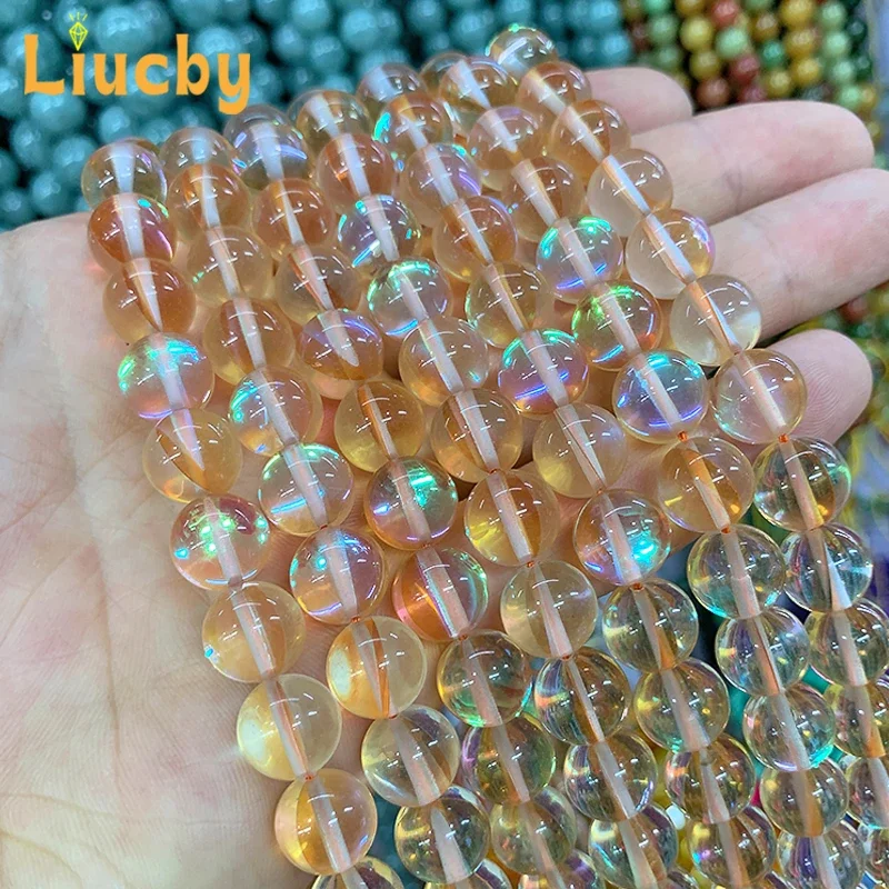 Leuchtende Naturstein-Gelb-Kristallperlen aus Österreich für die Schmuckherstellung, DIY, glänzendes, schillerndes Weltraum-Armband, 15" Strang, 6/8/10/12 mm – Detail 4