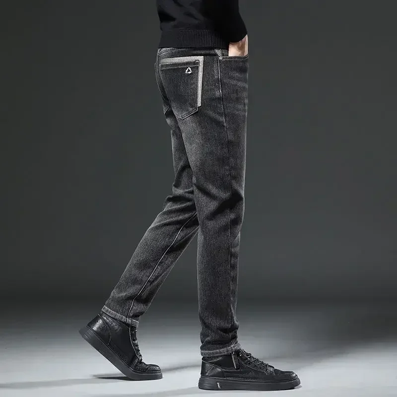 

Male Cowboy Pants Elastic Tight Pipe Washed Trousers Skinny Jeans for Men Stretch with Pockets Straight Slim Fit Autumn Clothing