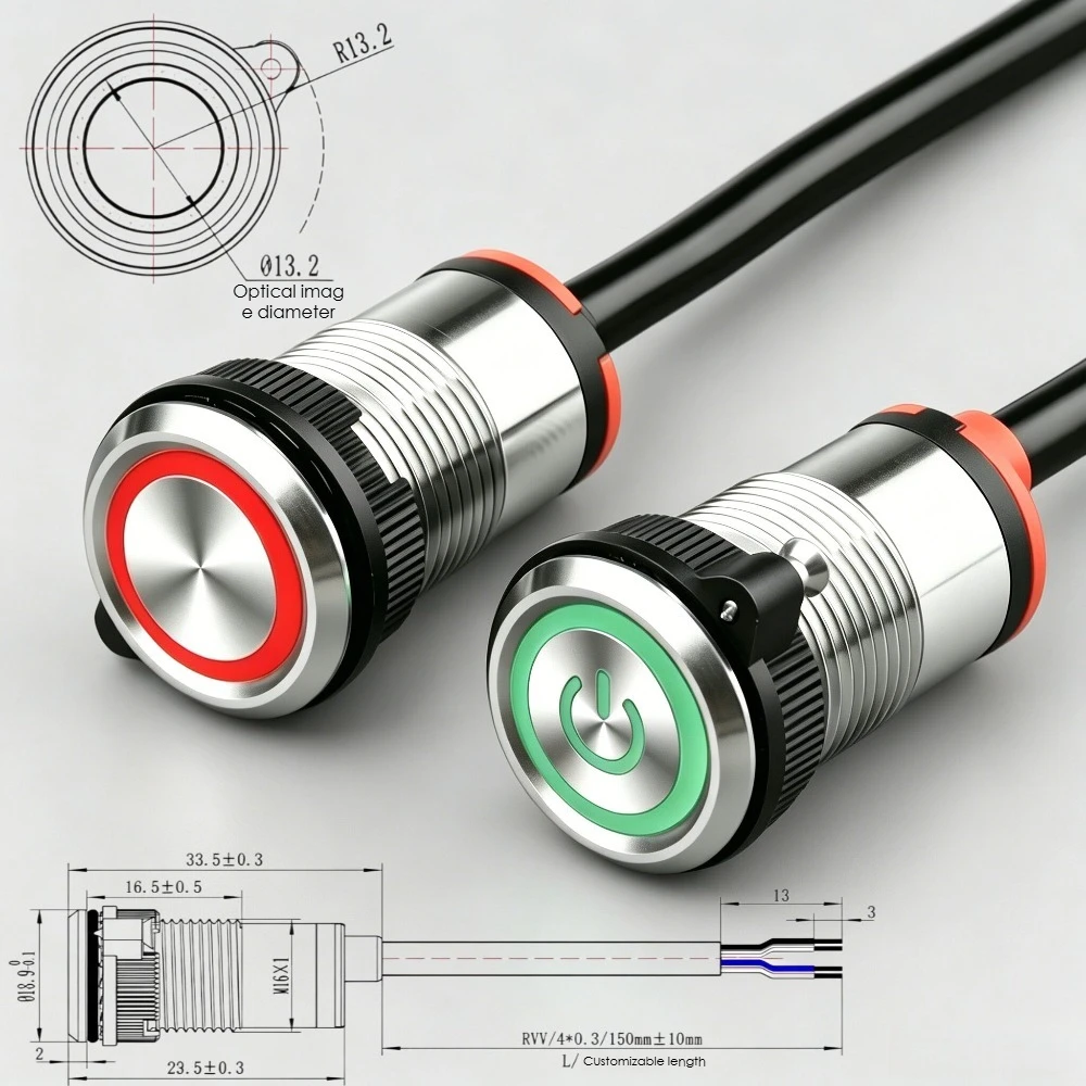 16mm metal dual ribbon line touch switch, efficient waterproof IP68 integrated sealed start button switch