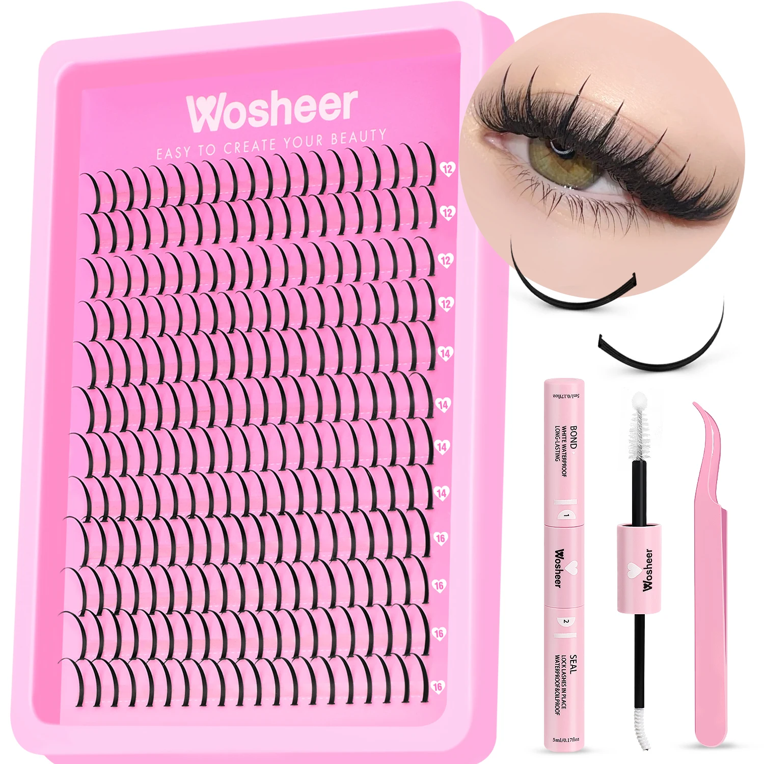 WOSHEER スパイクまつげクラスターキット マンガクラスターまつげエクステ 個別DIYフェアリーラッシュクラスター