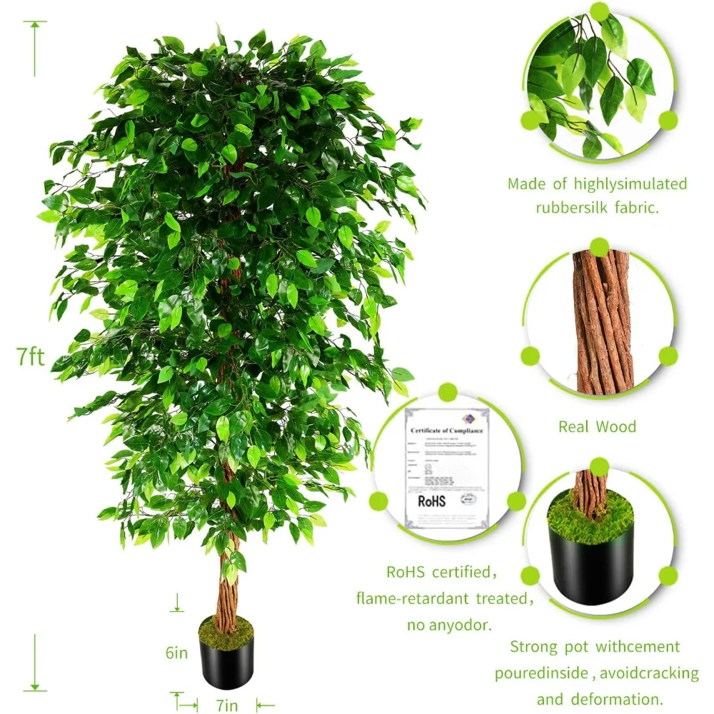 Imagem -03 - Árvore de Seda Artificial Ficus com Pote de Berçário de Plástico Planta Falsa para Escritório Decoração Interior e Exterior 82in 7ft