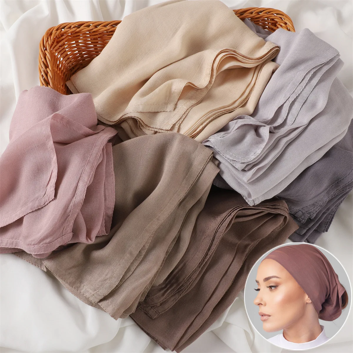 

2Pcs Jersey Cap Muslim Hijab Women Scarf Shawl Wrap Headscarf Tube Turban Hat Underscarf Bonnet Handband Turbante Mujer 70*175CM