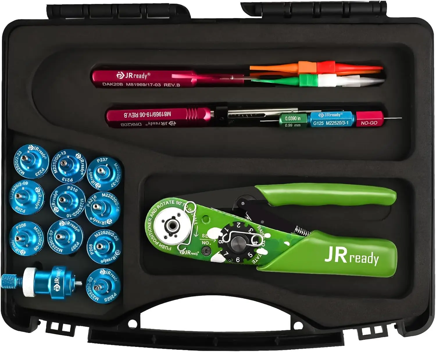 ST2161-1 مجموعة أدوات تجعيد الطيران NEW-AS2G المكشكش المصغر M22520/2-01 G125 GO NO-GO GAGE 11 قطعة الموضعين DAK20B - جديد