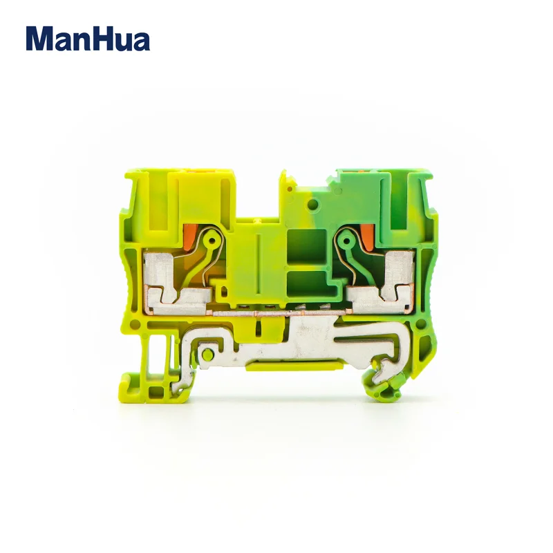 ManHua 5Pcs PT6-PE Din Rail Ground Terminal Block Ground Spring Feed Through Connection Push In Screwless Wire Conductor