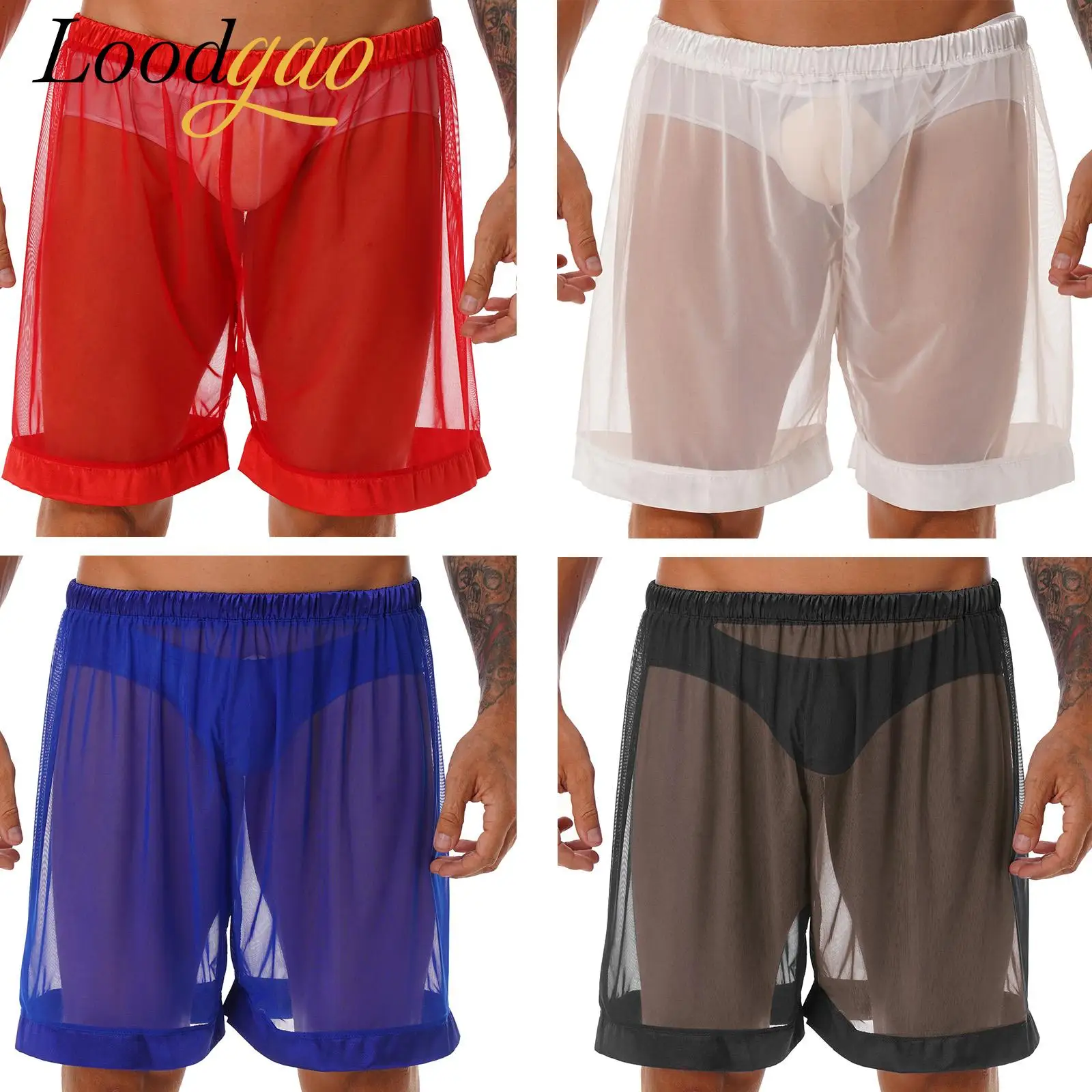 

Mens Casual Boxer Shorts See Through Mesh Loose Lingerie Homme Sexy Shorts Underwear Underpants Short Pants Nightwear