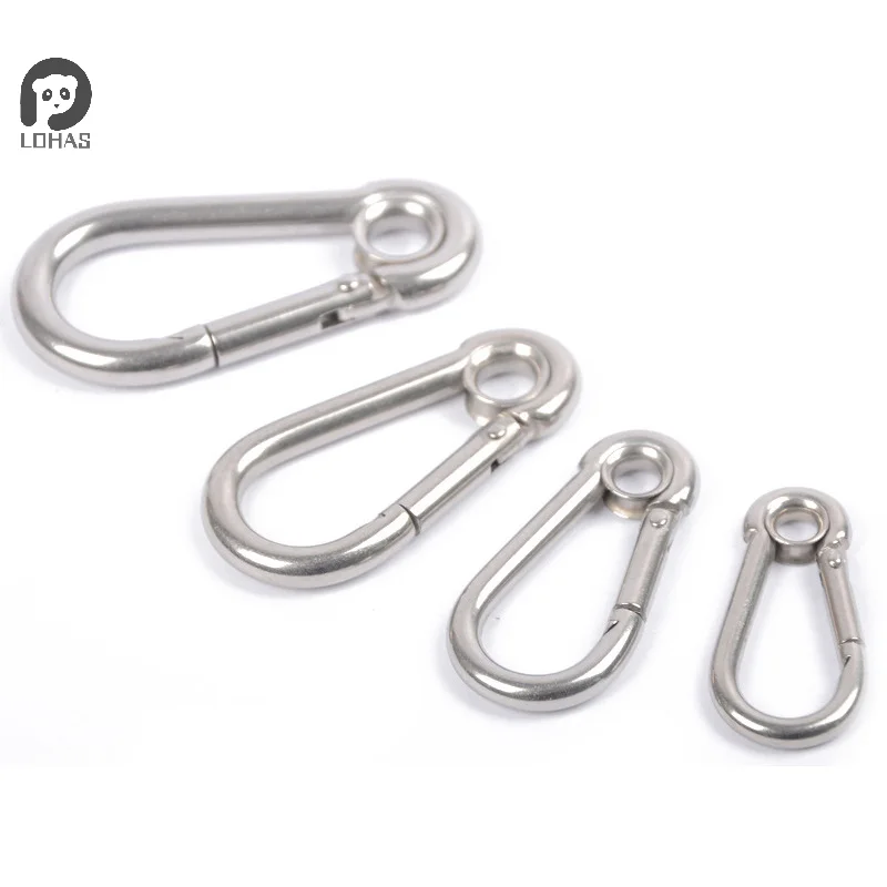 M4 M5 M6 M7 M8 Stainless Steel Carabiner Carbine Snap Hook with Eyelet Spring Buckle Key Ring