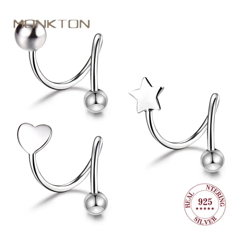 

Monkton 100% S999 Sterling Silver Spiral Twisted Stud Earrings Piercing Heart Star Cartilage Tragus Helix Ear Piercing Jewelry