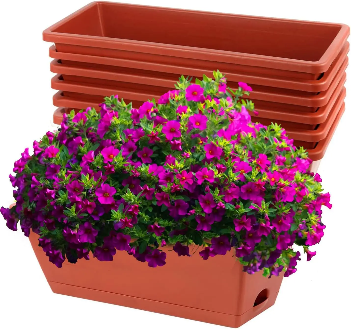 

7 Pack Window Box Planter, 17 Inches Plastic Flower Vegetable Planters Boxes with Drainage Holes and Trays Rectangular F