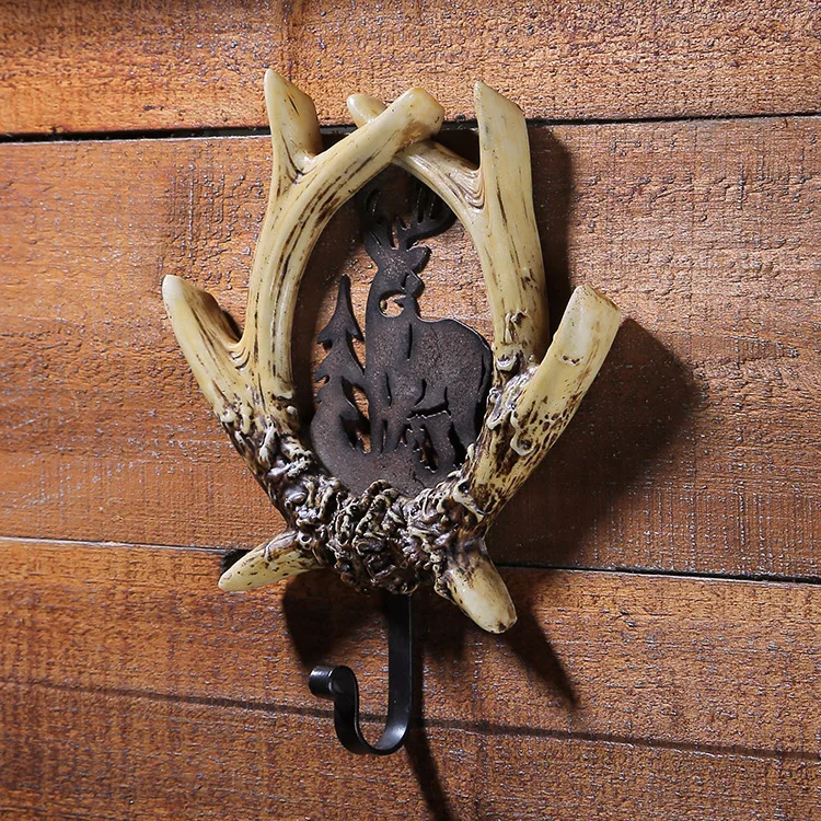 MGT-Deer Antler Wall Hook, Bathroom Wall Mount, Home Decoration, Statue Hook, European and American