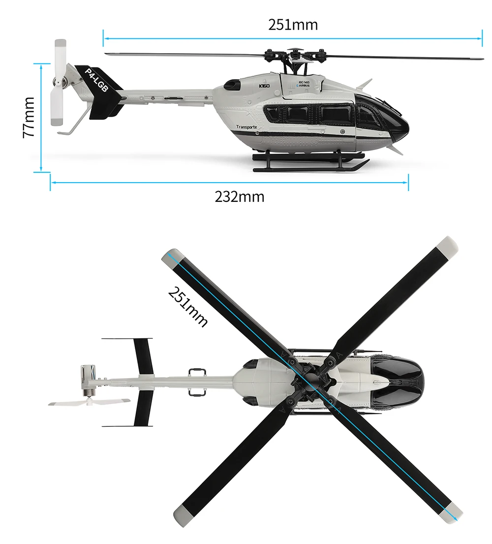 Nowy helikopter RC WLToys K160 z silnikiem bezszczotkowym, samolot 2.4GHz 4CH z 6-osiowym żyroskopem, model EC-145