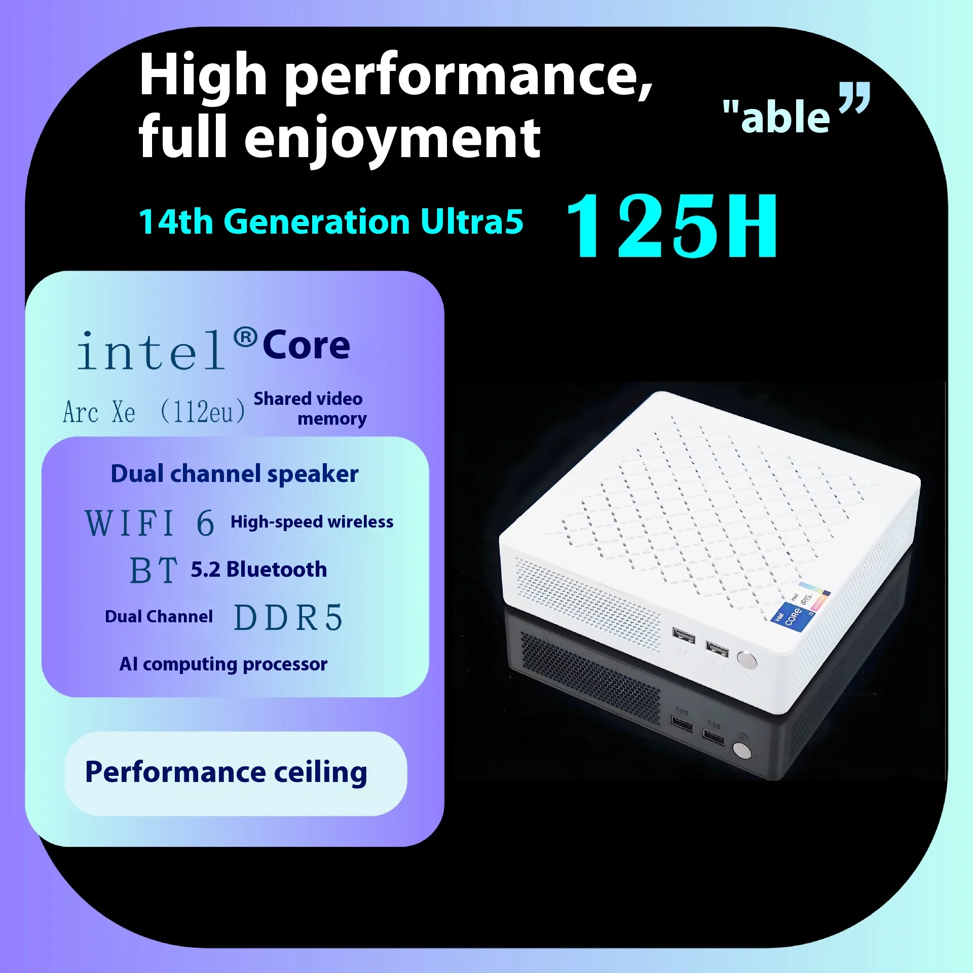 

SZBOX M125 m155 mini pc Intel 125H/155H DDR5 16GB 512 SSD 5600Mhz NVME Pcie 4.0 Wifi6 BT5.2 4K 60Hz Screen Desk Gaming Computer