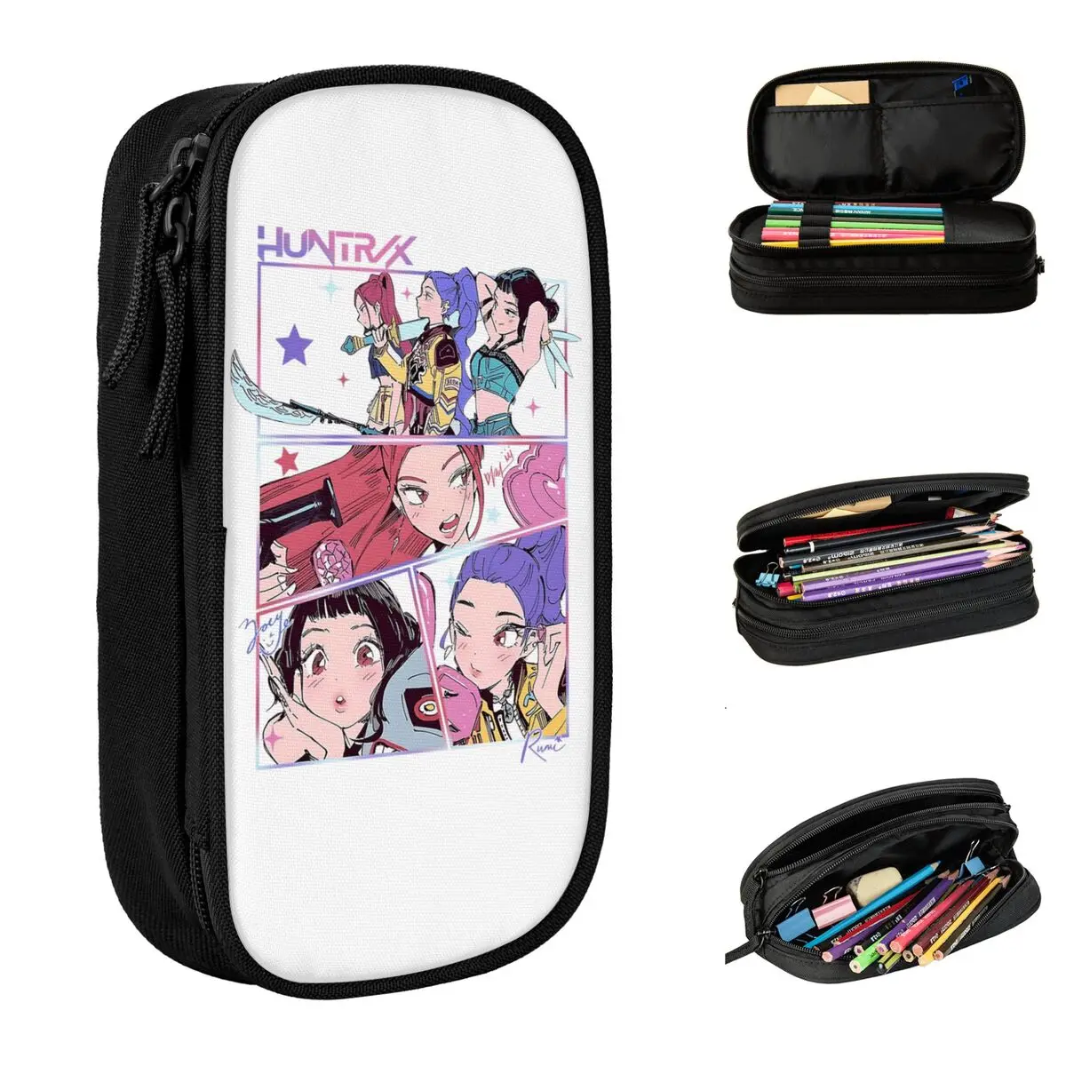 

Прекрасный пенал Huntrix Kpop Demon Hunters Rumi Zoe, пенал, школьные пеналы для мальчиков и девочек, двойной дизайн, школьные принадлежности