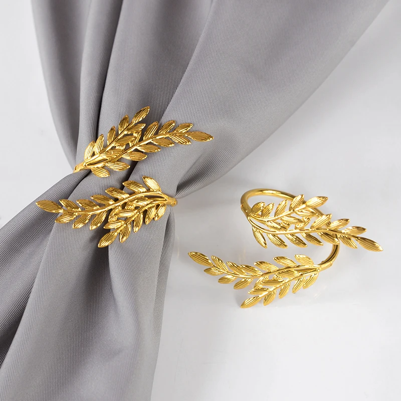 

6pcs/Lot Gold Wheat Napkin Rings Metal Leaf Napkin Holder Fall Thanksgiving Dinner Table Decor Harvest Festival Wedding Supplies