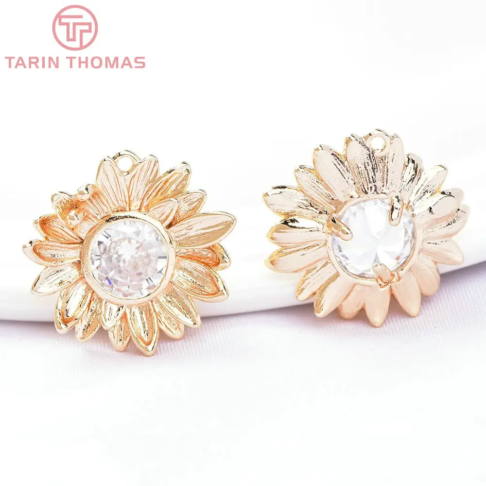 

Латунные подвески с цветком из циркония, 4 шт., 6660x17 мм, 24 кар, фурнитура для изготовления ювелирных изделий своими руками, оптовая продажа, (17,5)