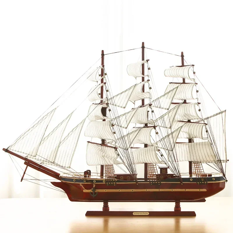 [Assembled] 80cm Large Sailboat Model Craft Toys Wooden Sailing Boat 3D Ship Mediterranean home decor New Hose Gift to friend