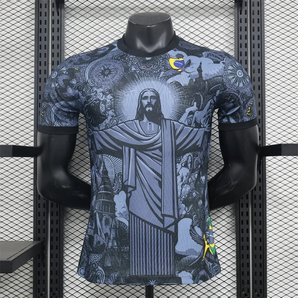 

2025 Summer New Brazilian Special Edition Jesus Black and Gray Football Shirt Outdoor Training Breathable Quick-drying Top