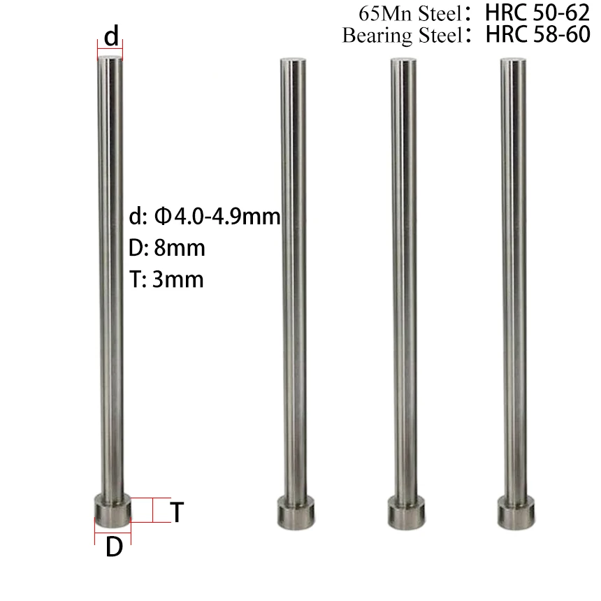 

4*60/80/100/125/150/180/200/250/300/350/400/450mm 65Mn Round Tip Plastic Injection Component Mold Straight Punching Ejector Pin