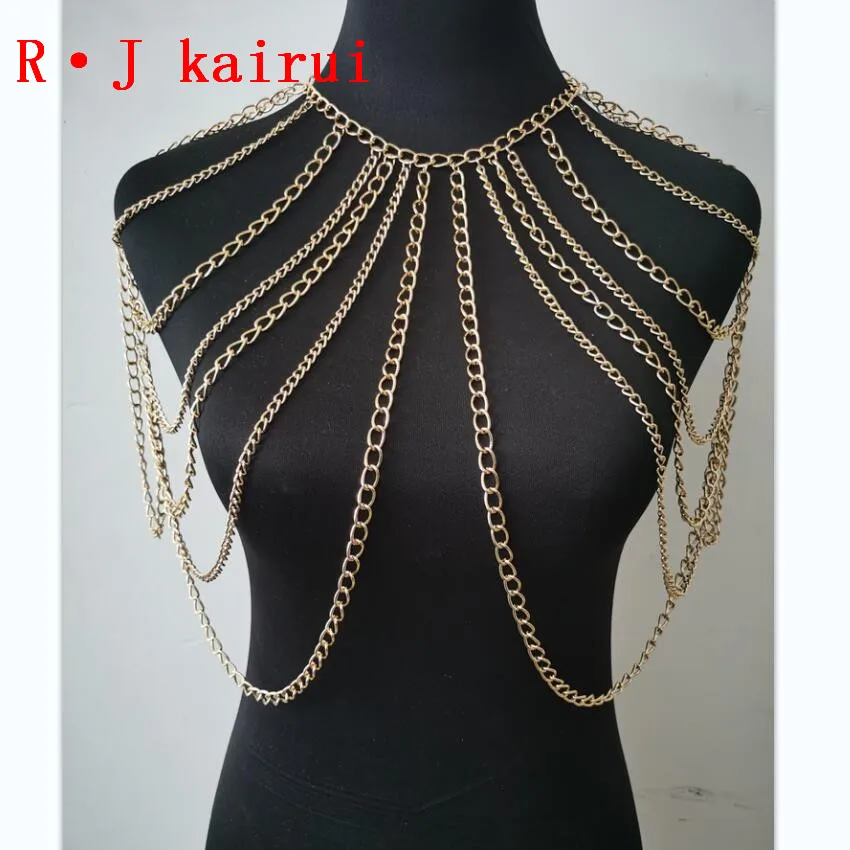 New RJBY2202 Gold Chains Neck Shoulder Chains Body Jewelry Unique Top Costume Jewelry 2 Colors