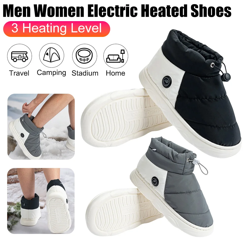 Men Women Electric Heated Shoes With 3 Heating Level Unisex Winter Thermal Snow Boot Home Anti-Slip Heating Slippers Foot Warmer