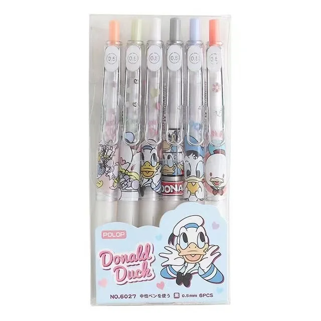 6PCS new Disney ins retro style cartoon Donald Duck press ballpoint pen 0.5 black ink gel pen cute office school supplies gift