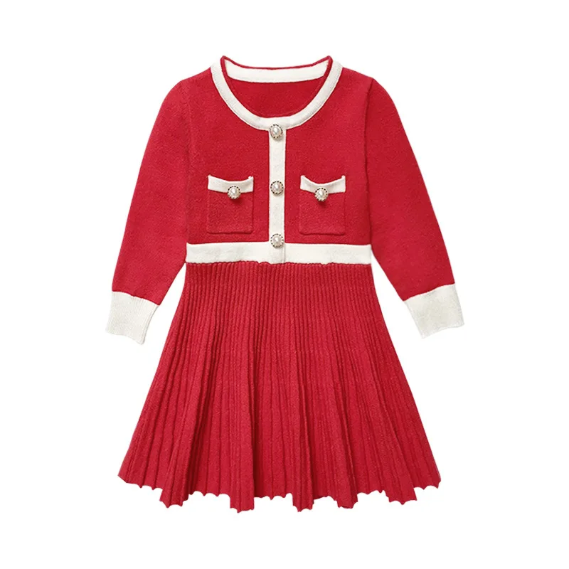 Mädchen Strickkleid Frühling Modisches Prinzessin Langarm Pulloverkleid