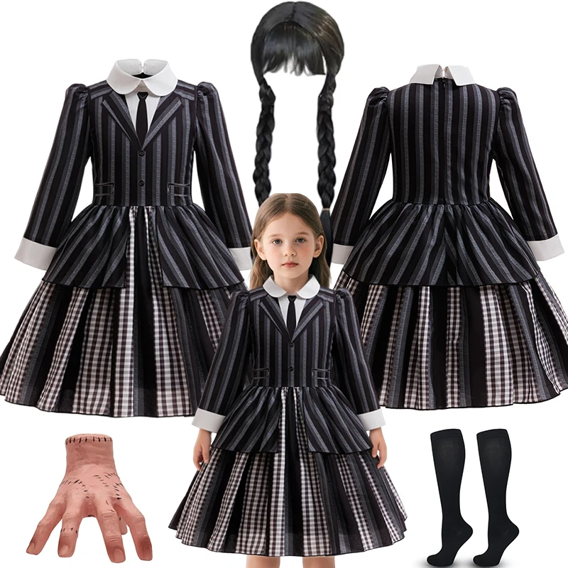 

Halloween Gothic Style Costume Prom Dress for Girls Wed. Season 2 Cosplay Striped School Uniform Party Ball Gown Kids Vestidos