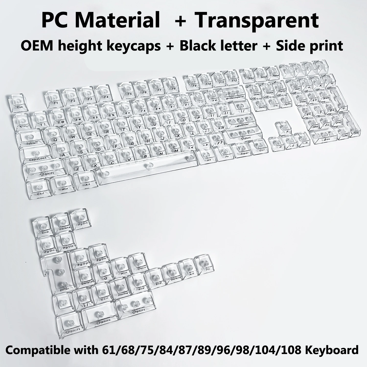 Full Sets Transparent Keycaps for Mechanical Keyboard Front/Side/None Print RGB Backlit Full/Misty Transparent Keycap 130+ Key