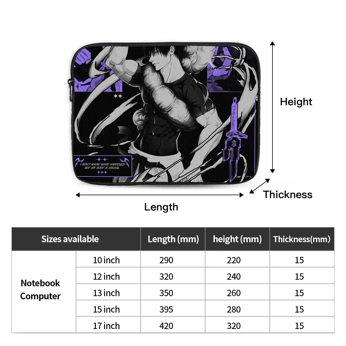 Tokyo Revengers Toji Fushiguro Notebook Laptop Bag Case Pouch Notebook Sleeve Cover Bag Tablet Shockproof Case Bag