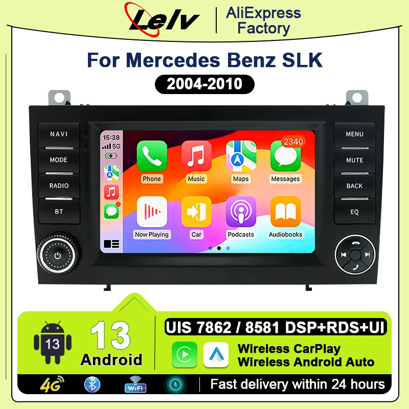 Lelv 7Inch Android 13 Car Radio For Mercedes Benz SLK Class 2004-2010 Multimedia Audio Wireless Carplay Android Auto GPS