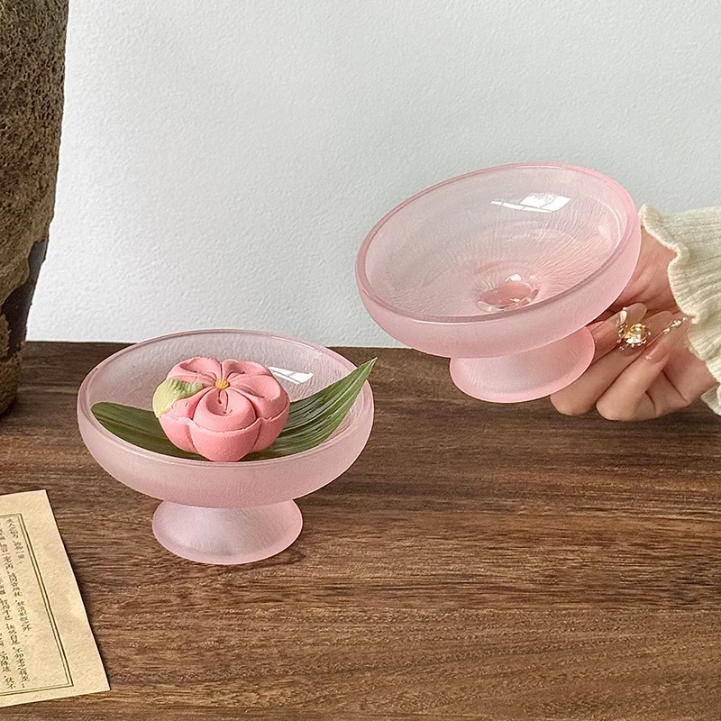 High-looking Fruit Plate, Small Exquisite Glacier Glass High-foot Plate, Candy Snack Plate, Fruit Plate