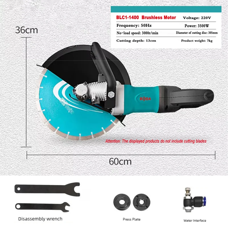 BODA 3500W Scanalatore per muro senza spazzole, Taglio senza polvere d'acqua, Sega per calcestruzzo Profondità di scanalatura 0-130mm, Regolabile, Multifunzione, Metallo, Legno
