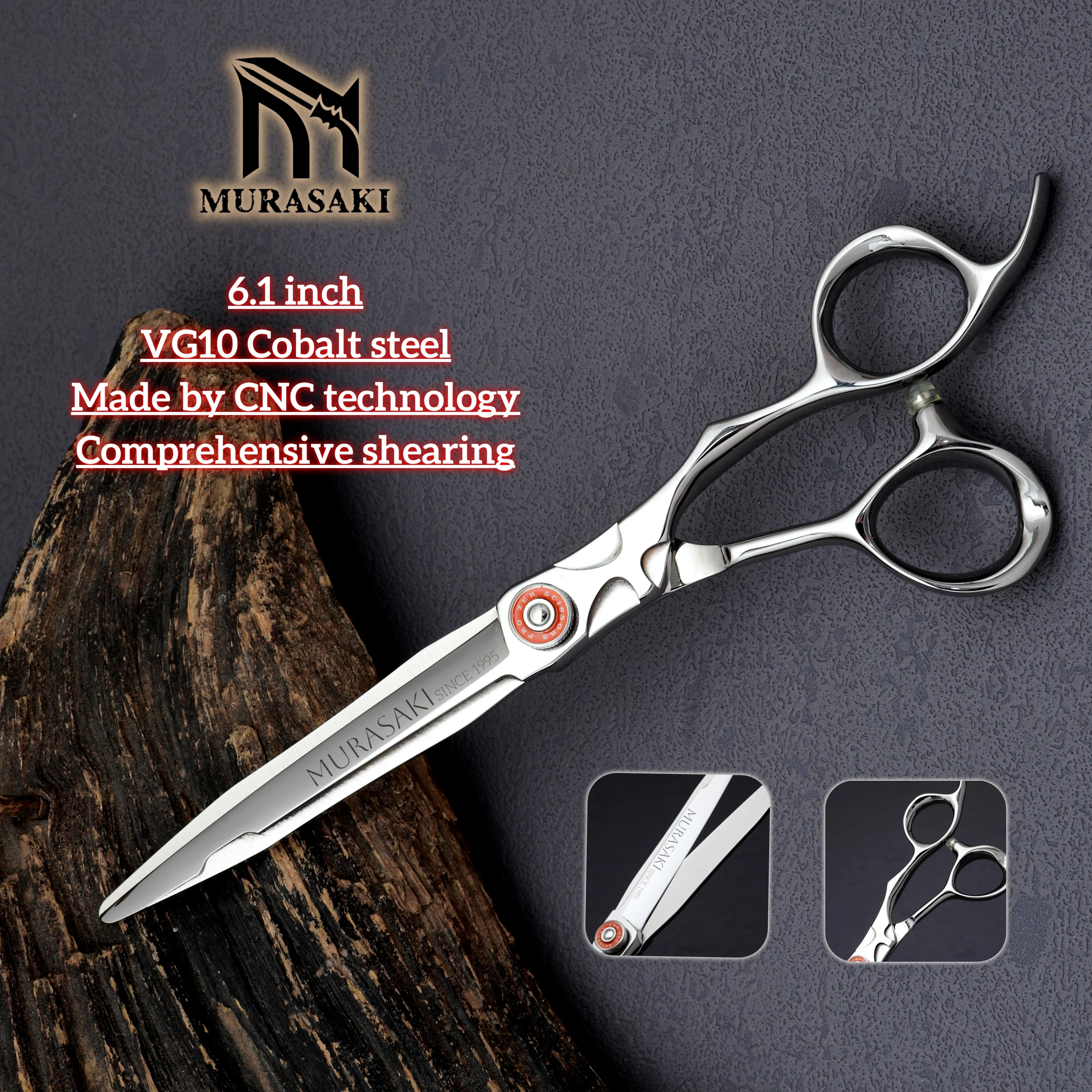 MURASAKI Top-level Hair Scissors，Japanese VG10 Steel Barber Shears，6.1-6.5 Inch Golden Size，High-end Barber Shop Accessories