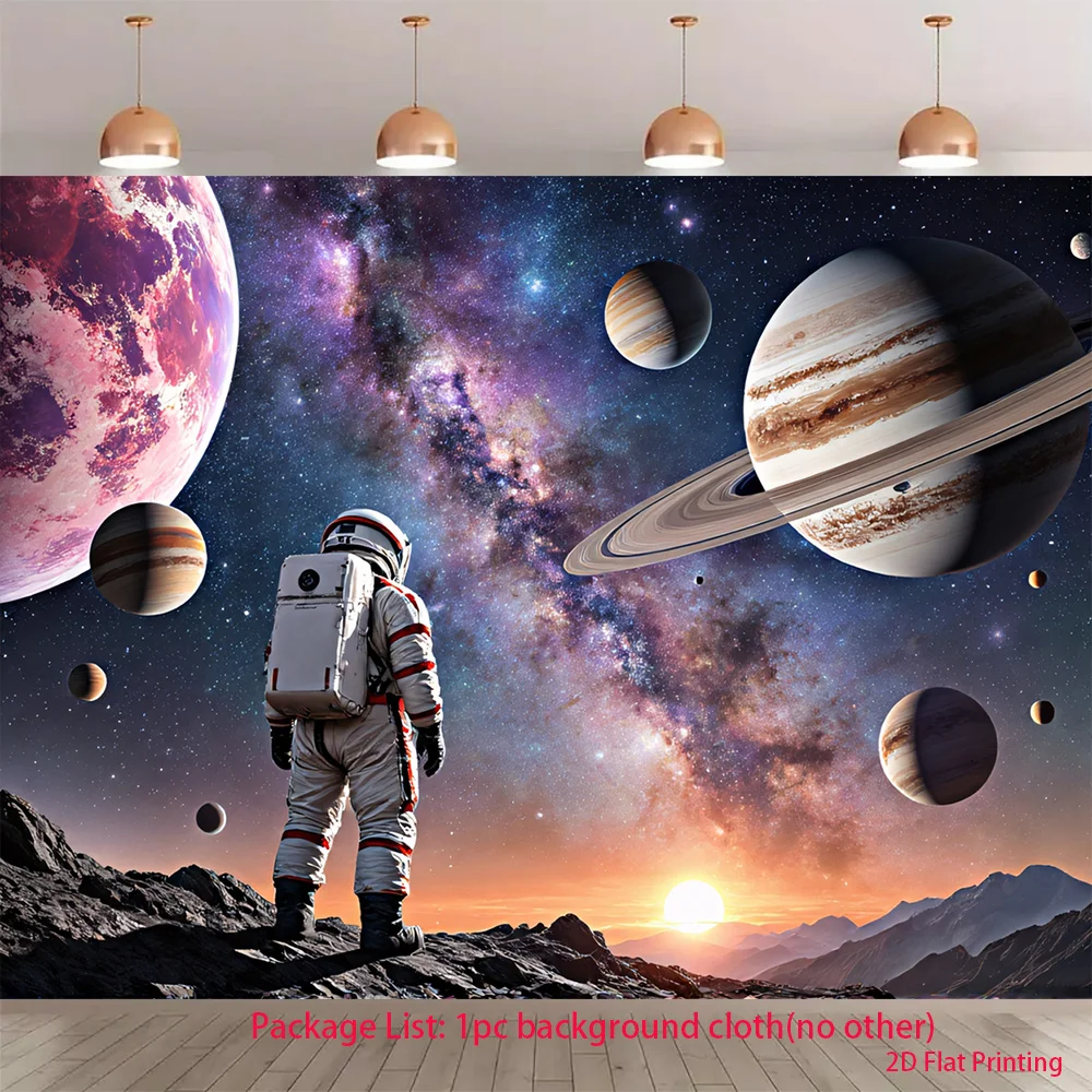 Astronaut Space Galaxy Planets Sunset 2D Flat Tapestry Backdrop For Kids Room Decor SciFi Wall Hanging Art