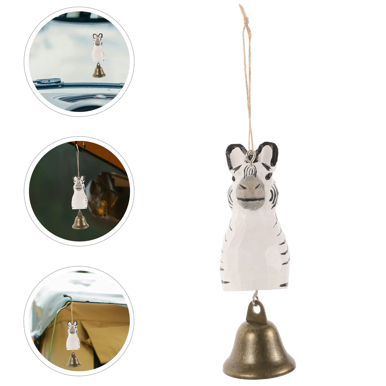 

Handmade Wooden Animal Rustic Bell Chime Pendant Nature Camping Motorcycle Car Charm Outdoor Survival Whistle Zebra Bell Hanger