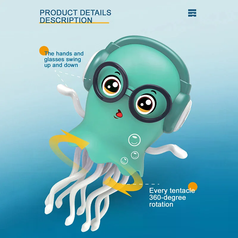 Грайливая игрушка-медуза для ползания времени на животик; включает количество танцев, ходьбы, музыки и предотвращает препятствия.