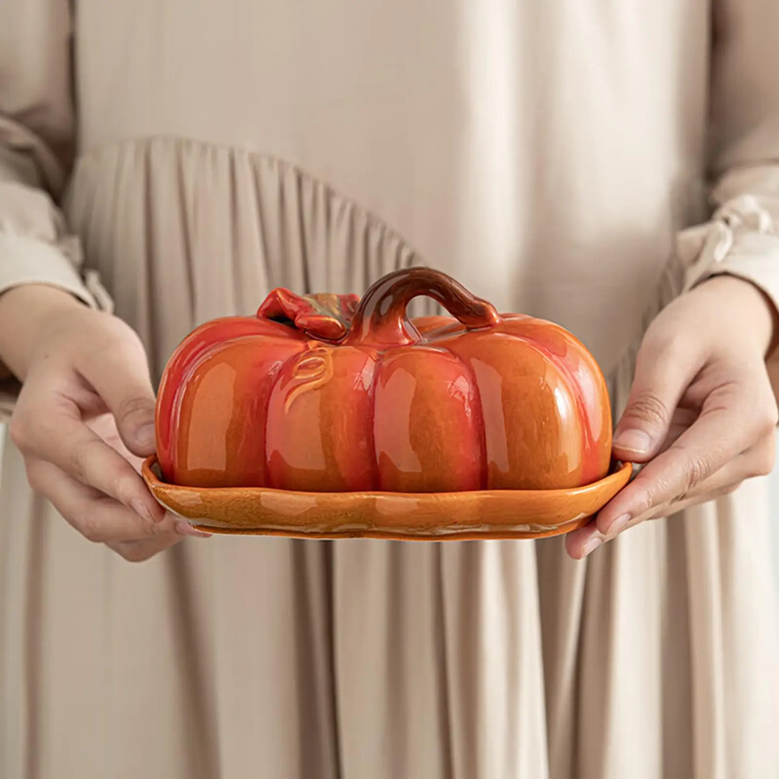 

Butter Tray Pumpkin Snack Tray Halloween Butter Dish With Lid For Kitchen Dining Room Fall Centerpiece Thanksgiving Dinner