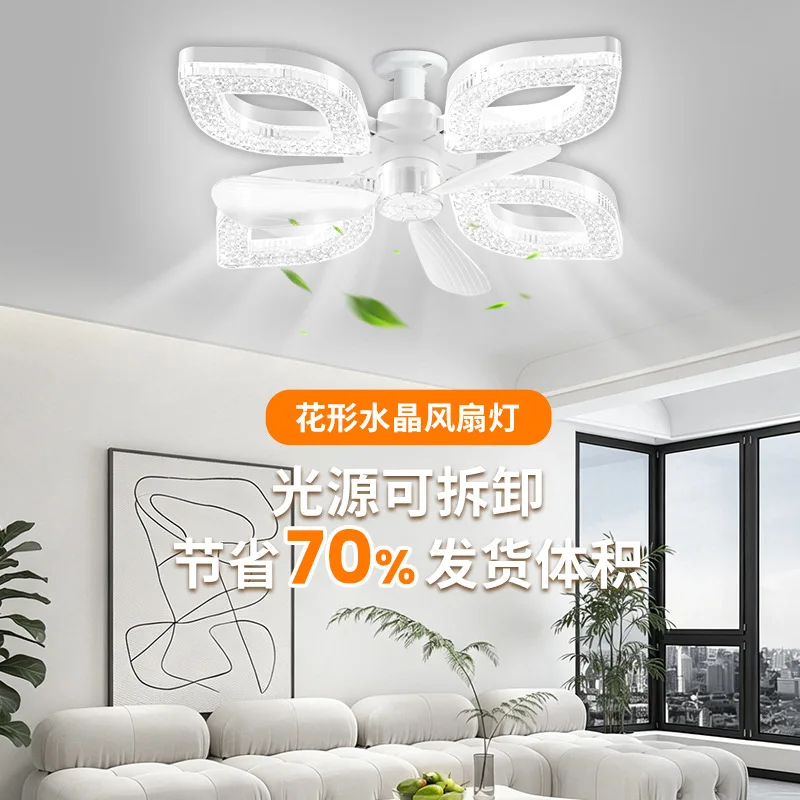 Nordic Wind Crystal Fan Light Led Restaurant Ceiling Fan Light E27 Large Wind Fan Chandelier