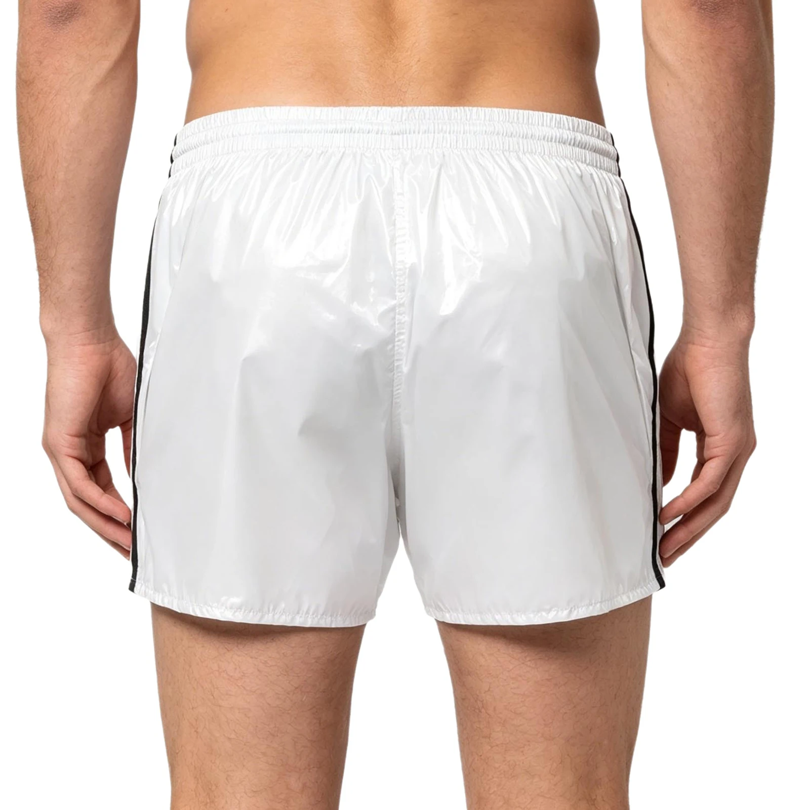 Mens Glossy Boxer Shorts Waterproof Drawstring Elastic Waistband Swim Trunks Built-in Briefs Gym Sports Fitness Workout Swimwear