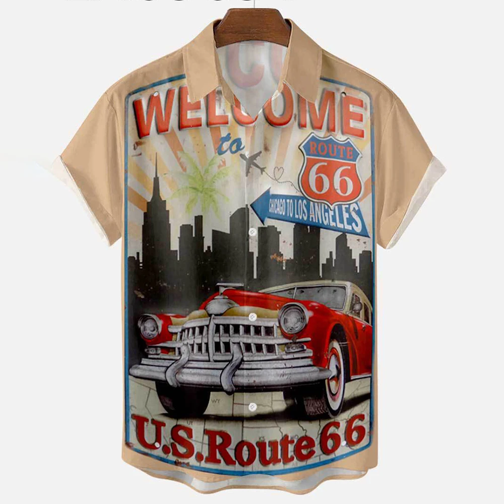 

Summer Travel Car Fashion Beachwear Shirts For Men Hawaiian Casual Coconut Tree Print Short Sleeve Lapel Loose Imported Clothing