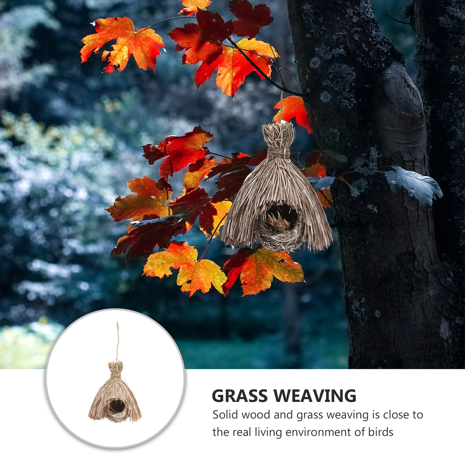 

1pc Hanging Bird Straw Breeding Decor Durable Solid Bird Breeding Nest Wood Grass Weaving Yellow Rope Shelter Pet Supplies
